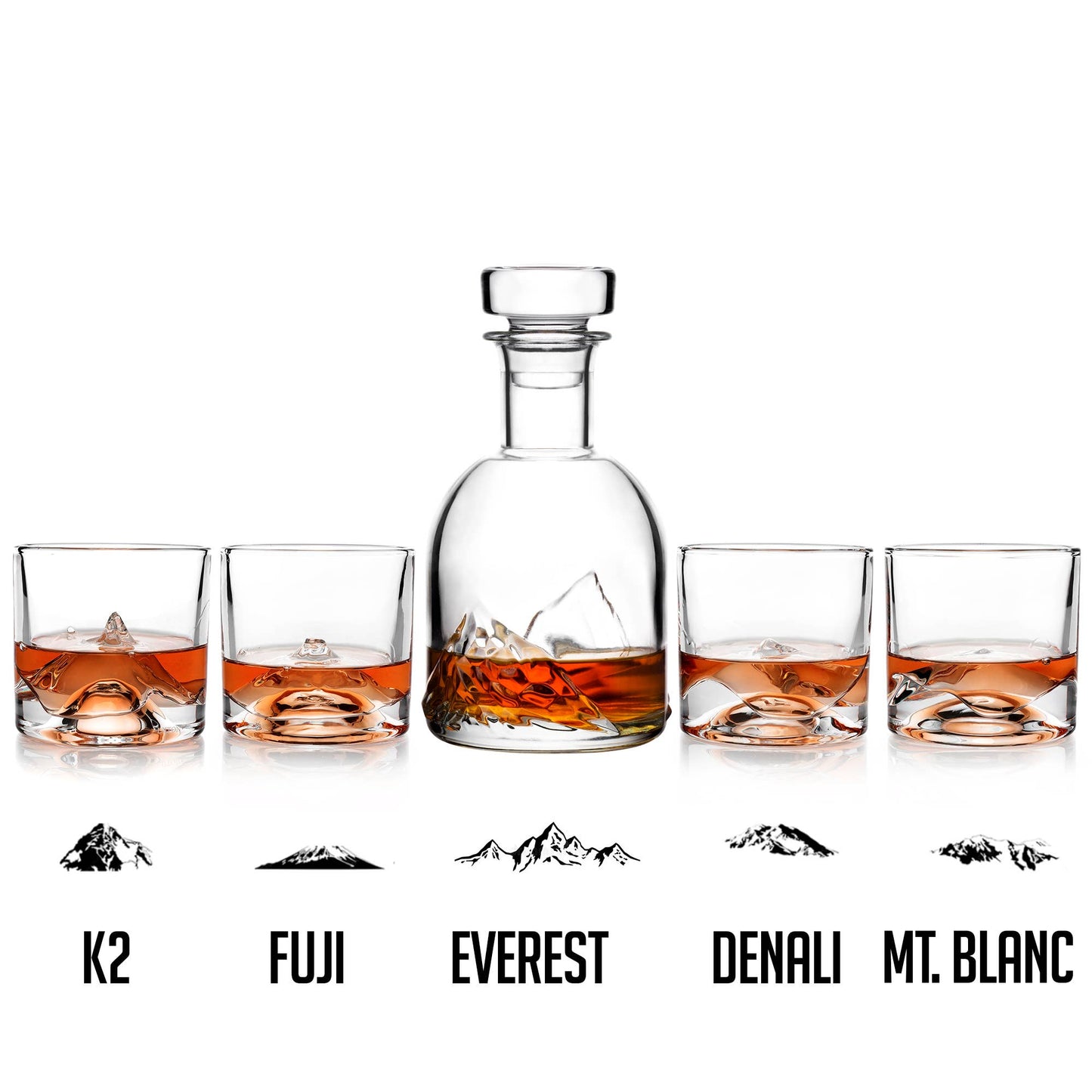 The Peaks - 5-Piece Crystal Whiskey Glass & Decanter Set