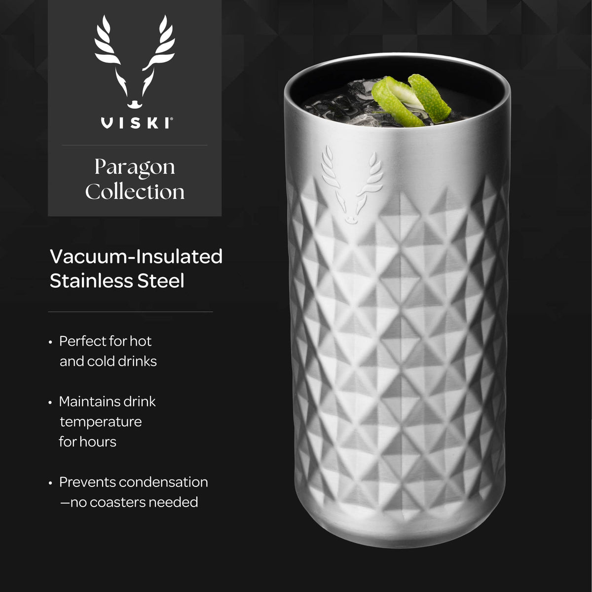 Paragon Stainless Steel Highball Tumbler w/ Lid - Obsidian