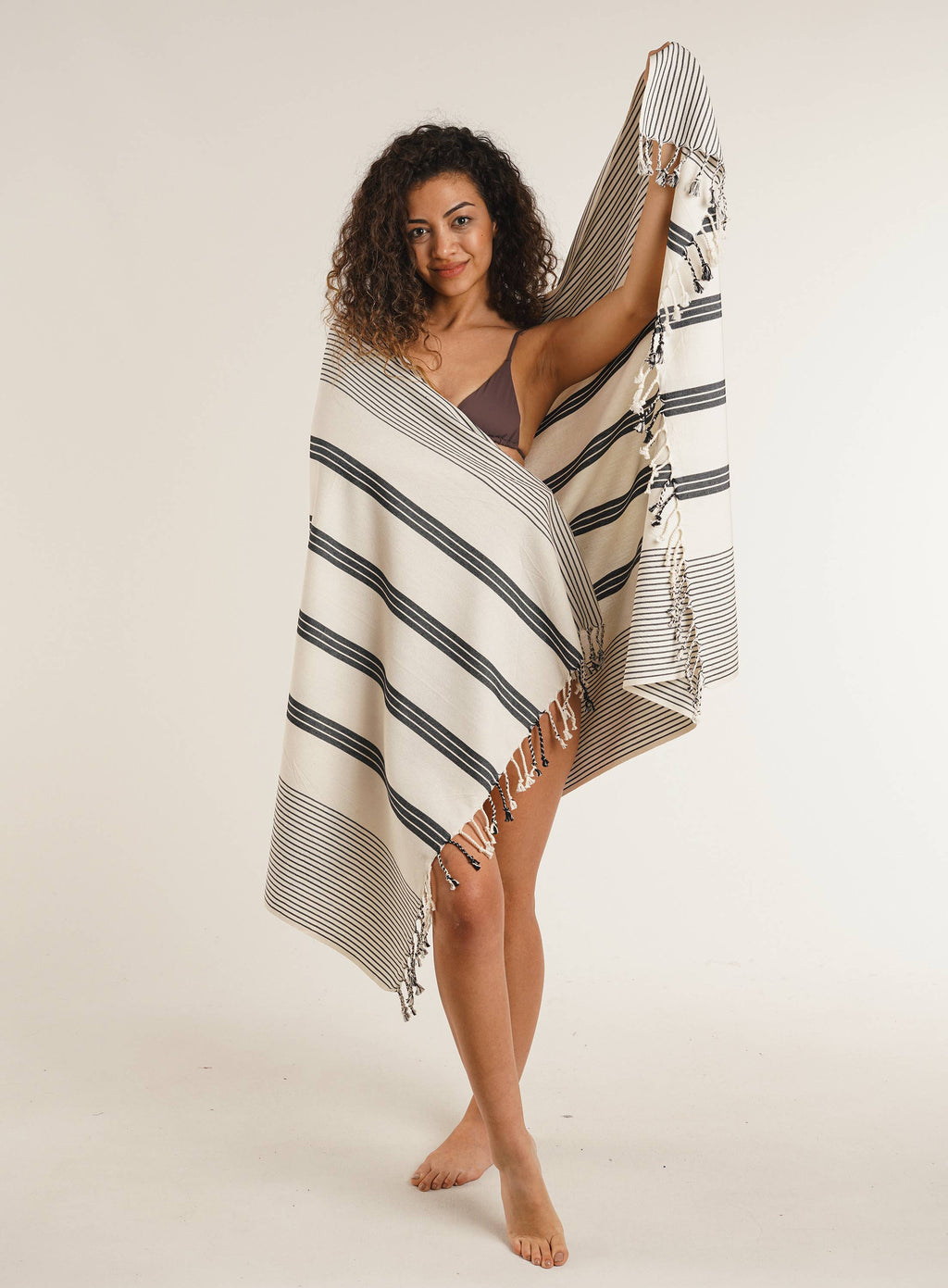 Soft Bliss Turkish Towel & Towel Set: Grey Stripes / Bath Towel