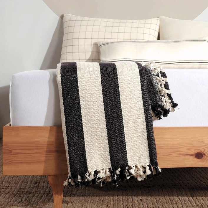 Minimalist 100% Turkish Cotton Throw Blankets & Bedspreads: Cream Checkered / Throw Size: 51x79 inch
