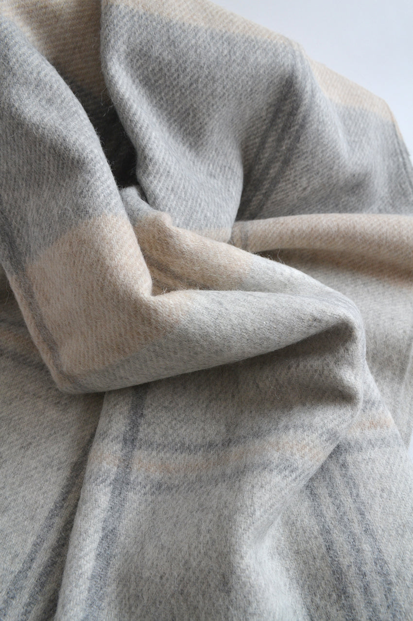 Glengarry Alpaca/Wool Plaid Throw -  Light Grey with Dark Grey/Tan
