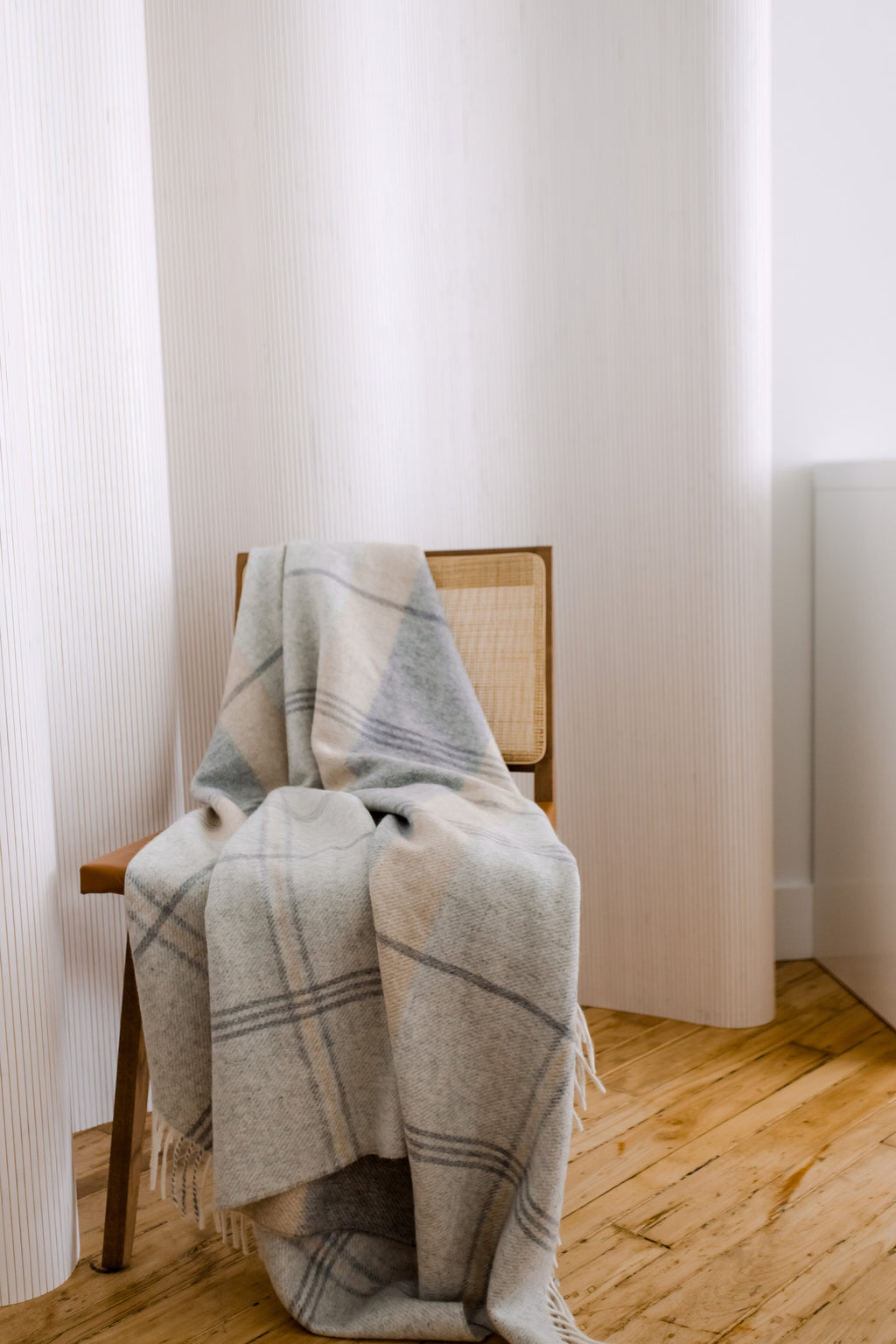 Glengarry Alpaca/Wool Plaid Throw -  Light Grey with Dark Grey/Tan