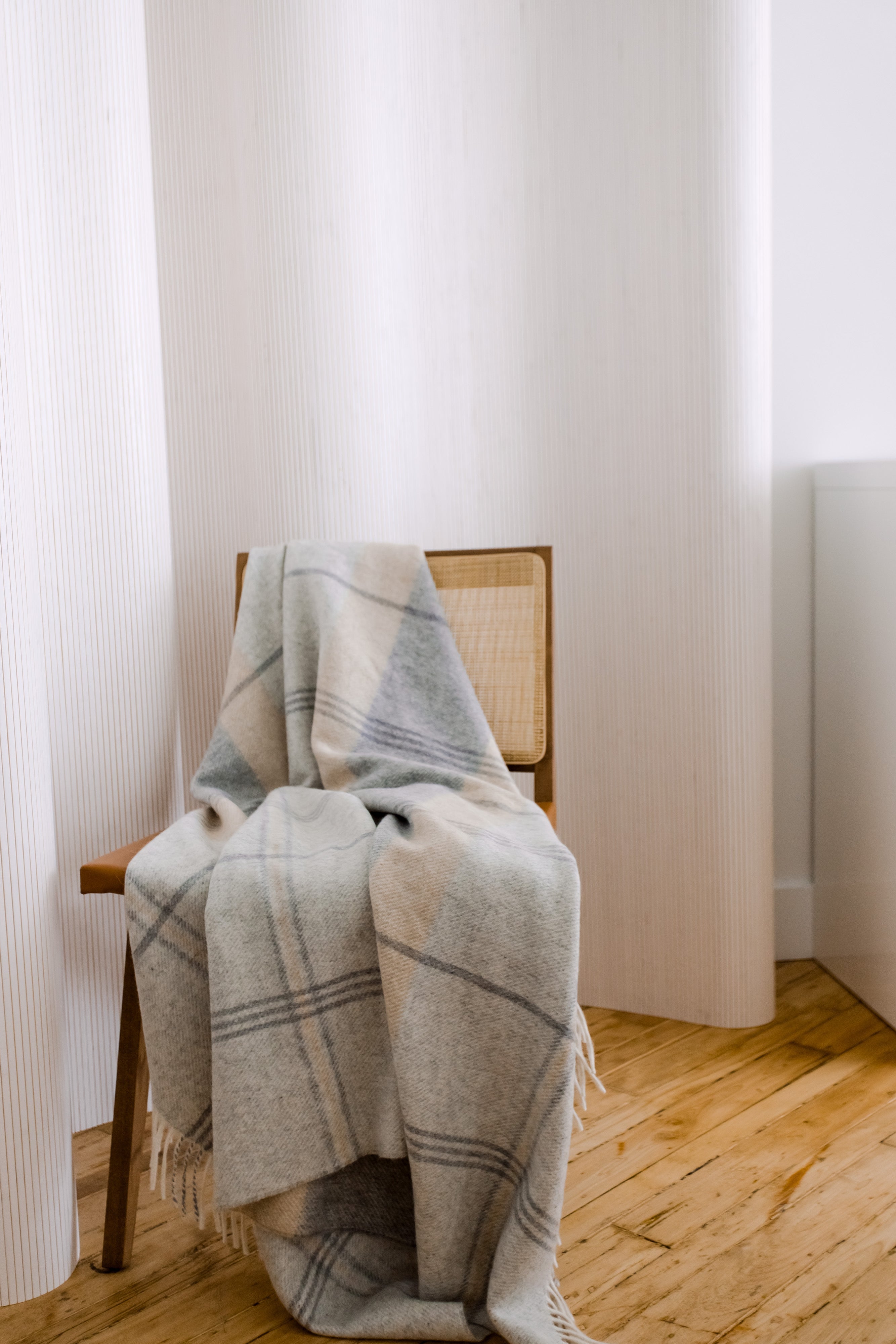 Glengarry Alpaca/Wool Plaid Throw -  Light Grey with Dark Grey/Tan