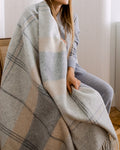 Glengarry Alpaca/Wool Plaid Throw -  Light Grey with Dark Grey/Tan
