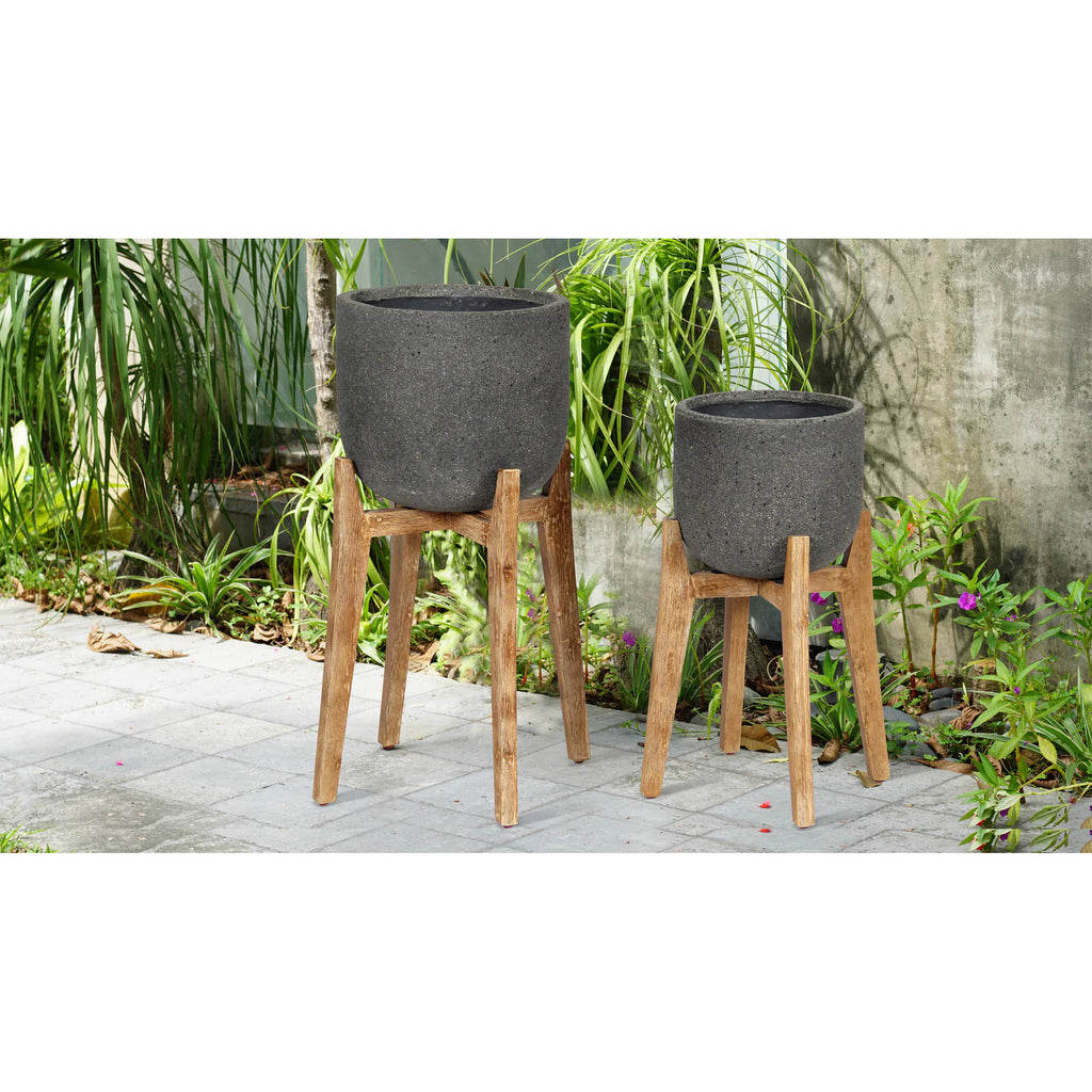 Patio Small Round Standing Pot - Grey Stone