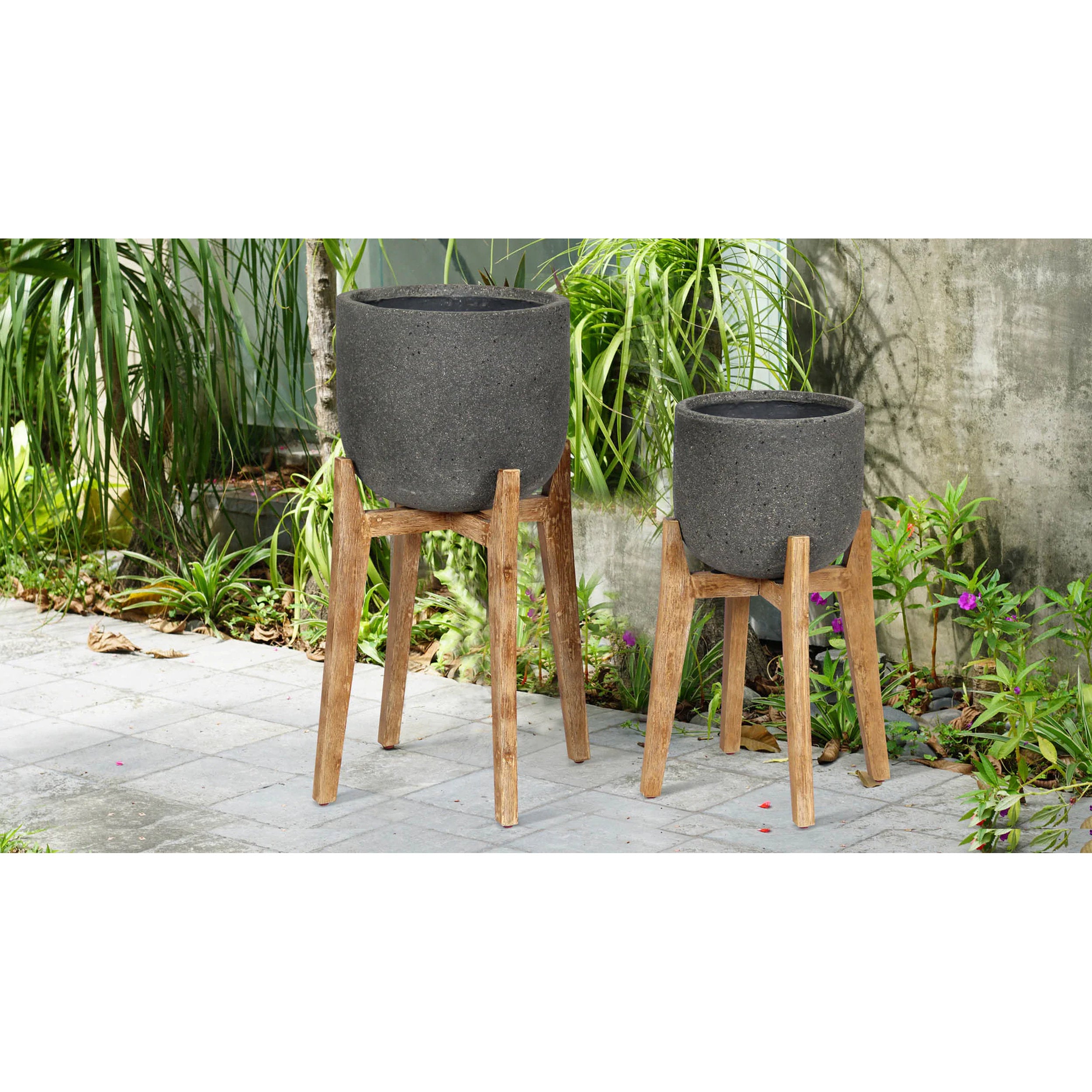 Patio Small Round Standing Pot - Grey Stone