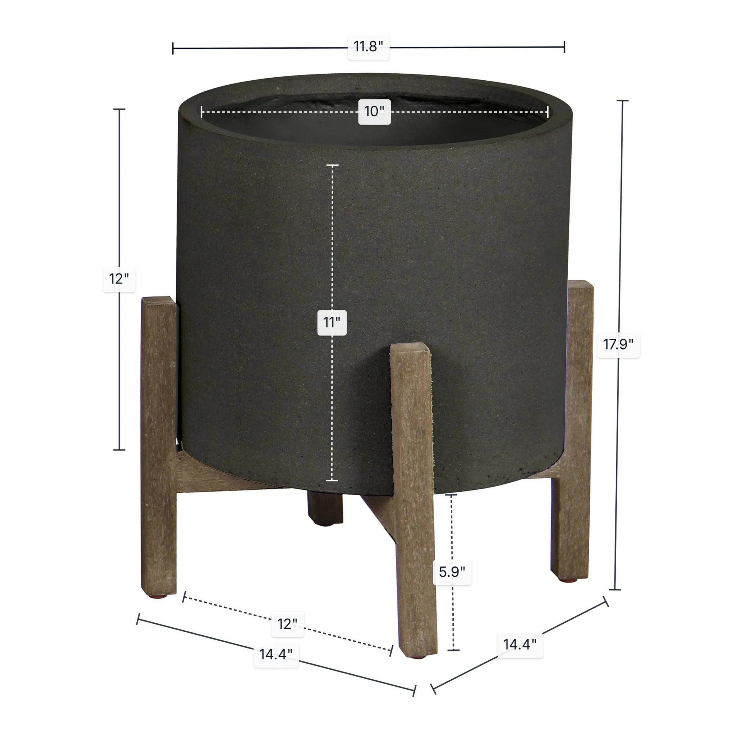 Patio Round Standing Pot Small - Black Stone