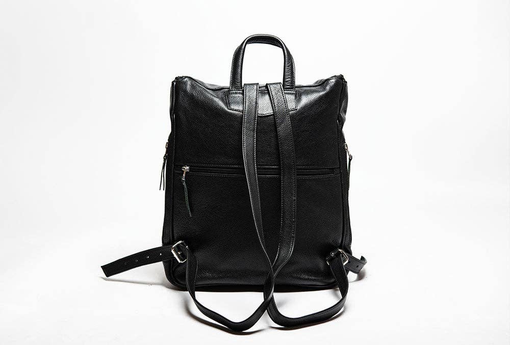 Student Leather Backpack: Black