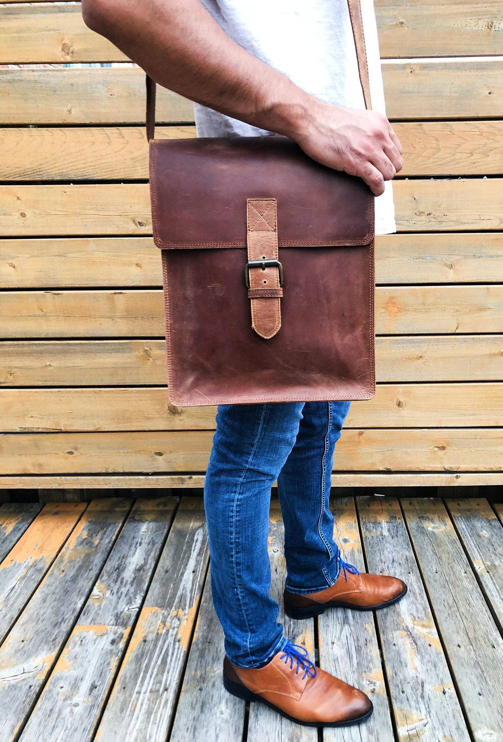Montreal Leather Satchel - Saddle Brown: Small