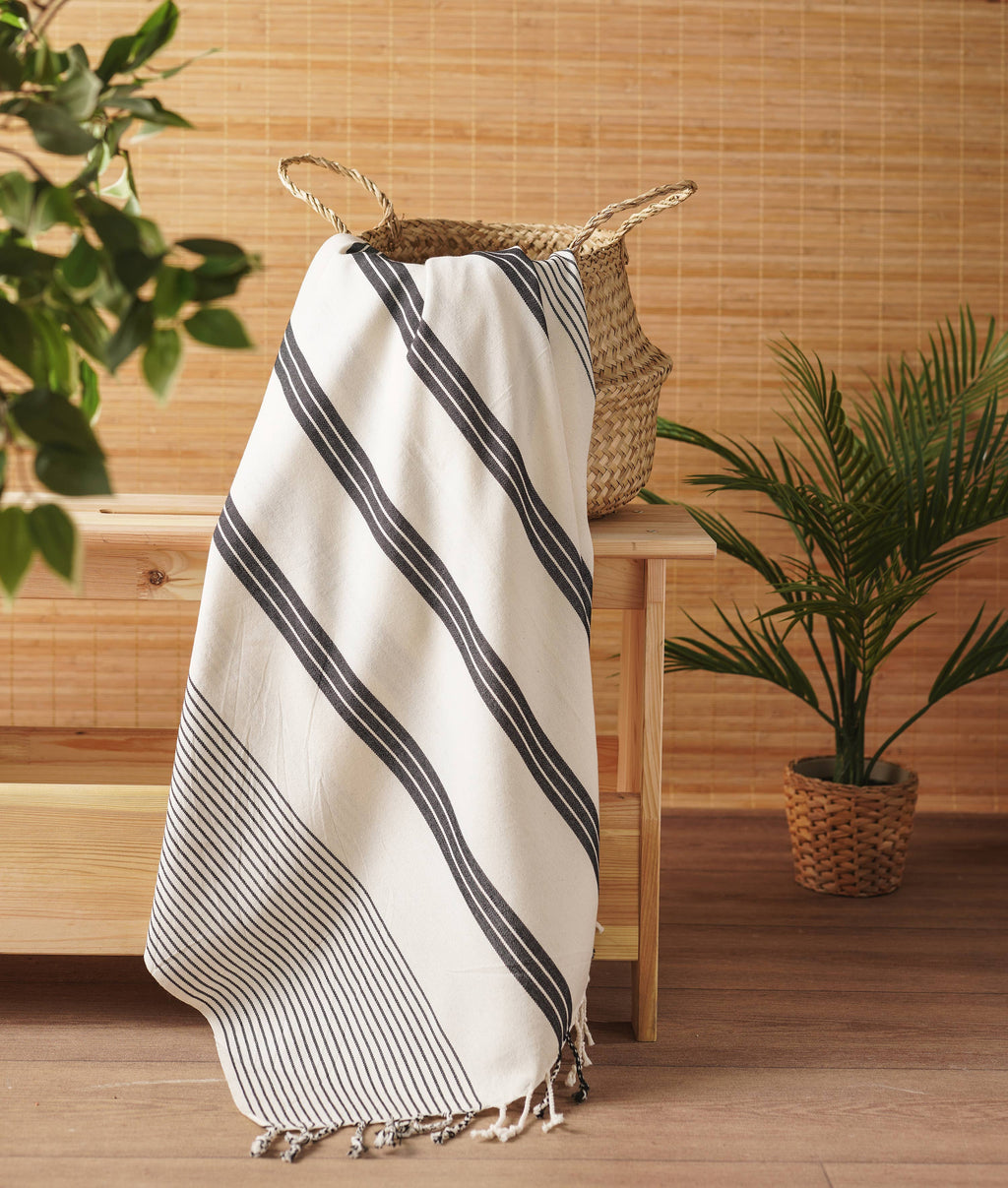 Soft Bliss Turkish Towel & Towel Set: Grey Stripes / Bath Towel