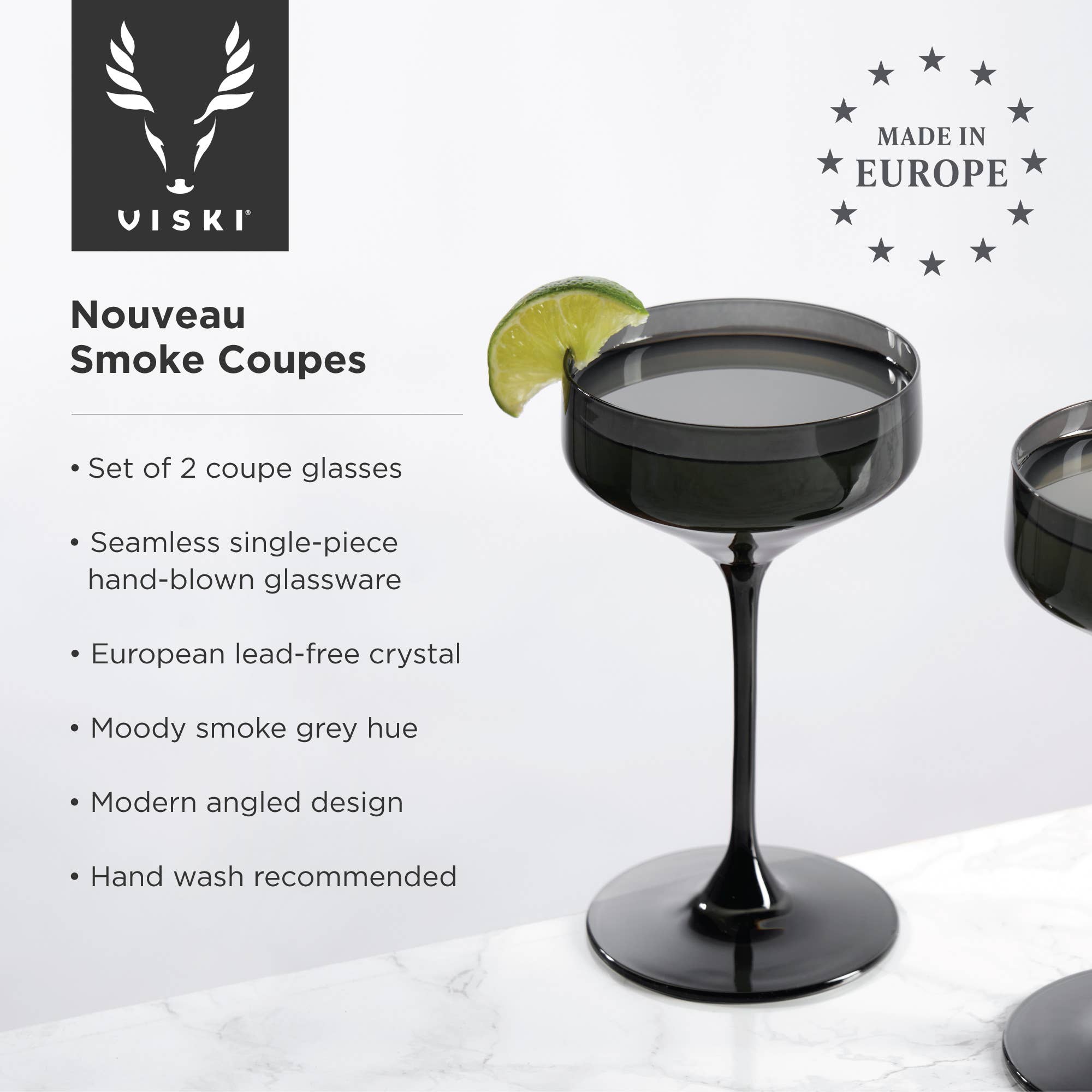Reserve Nouveau European Crystal Coupes - Smoke - Set of 2
