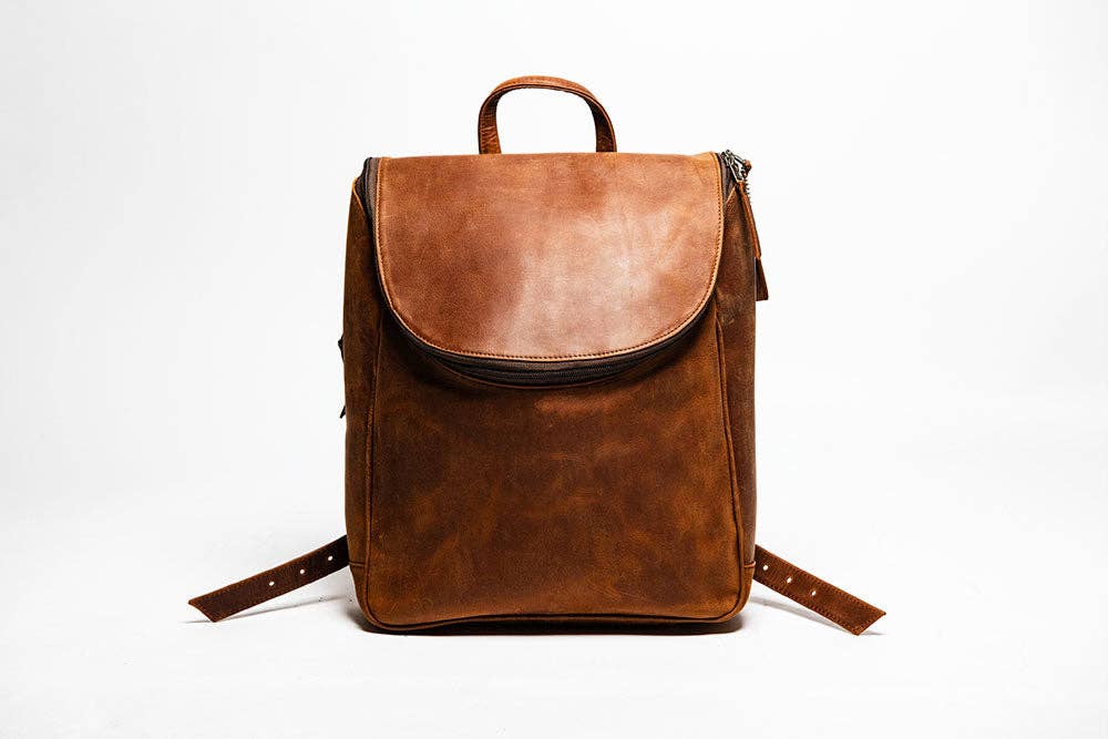 Student Leather Backpack: Saddle