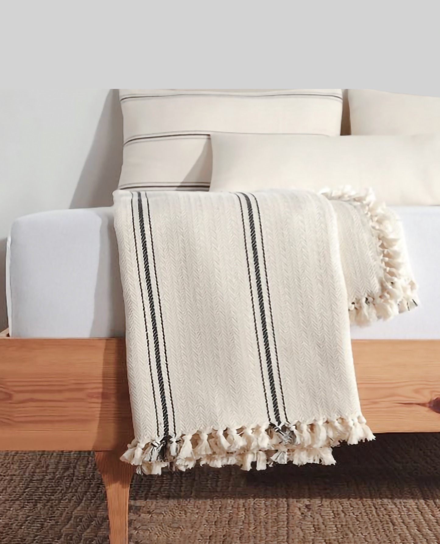 Minimalist 100% Turkish Cotton Throw Blankets & Bedspreads: Cream Checkered / Throw Size: 51x79 inch